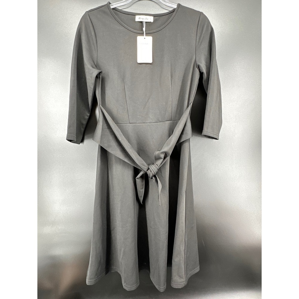 Moyabo Womens Black 3/4 Sleeve Fit and Flare Tie Waist A-Line Dress Small NWT
